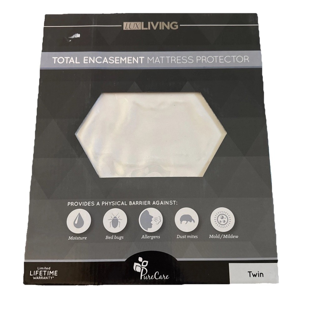 LUX Living Pure Care Mattress Protector Cover Sz Twin Bed Bugs Mites Allergies